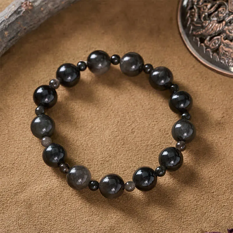 Obsidian Single Double Layer Round Bead Bracelet