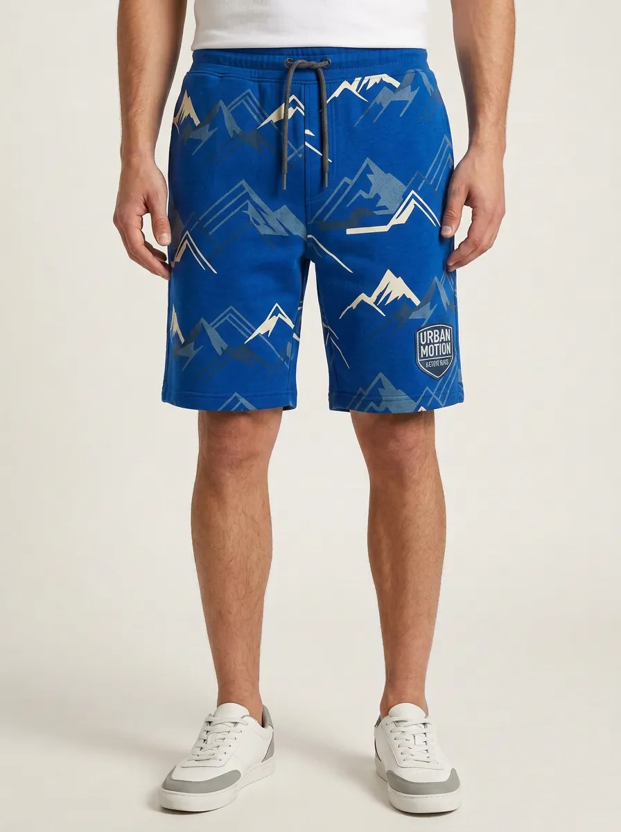 Men's Mountain Drawstring Elastic-Waist Relaxed-Fit Printed Sweat Shorts