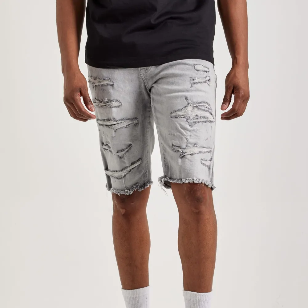 Relaxed Basic Distressed Denim Shorts