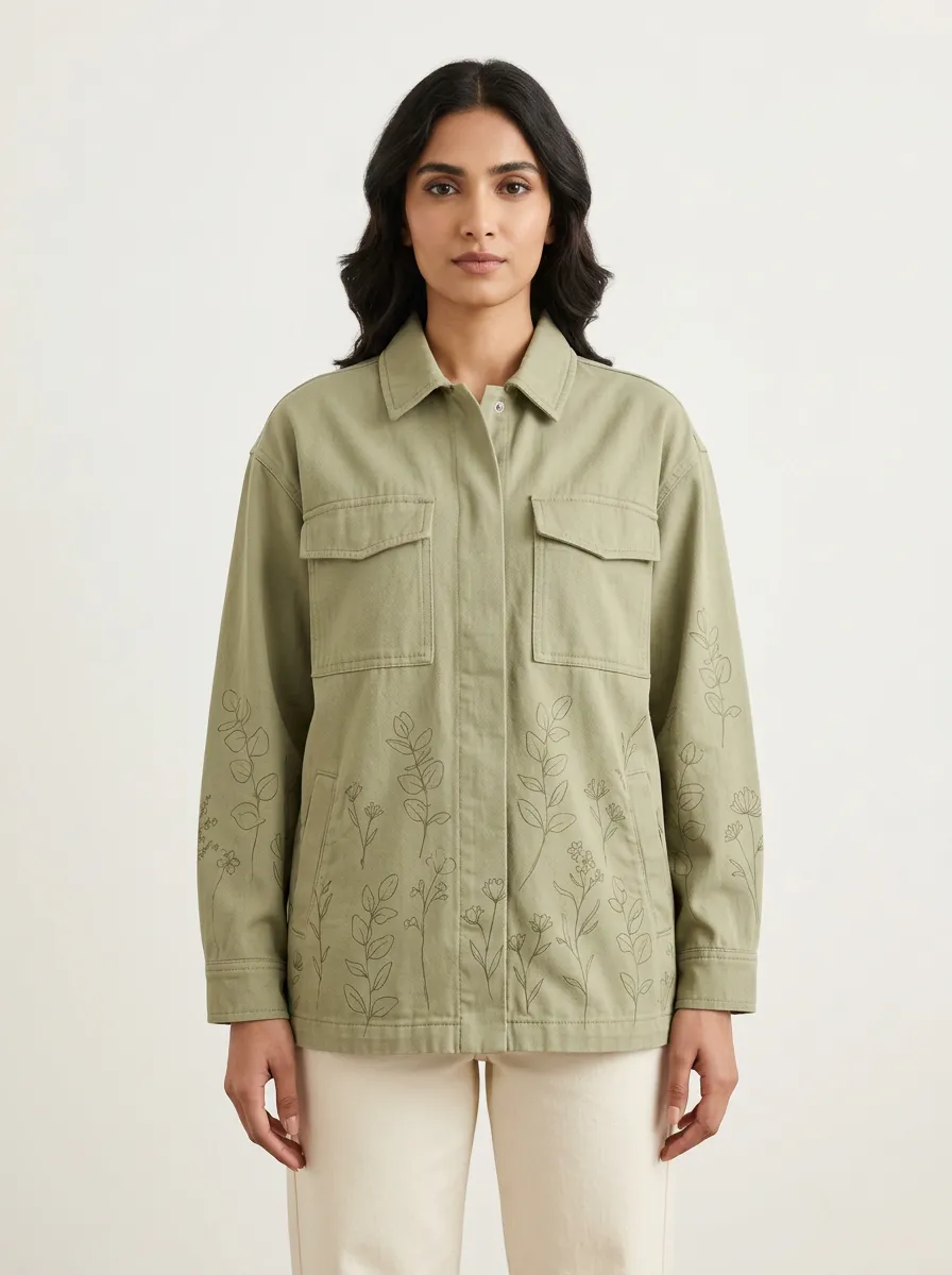 Women's Botanical Floral Line Art Printed Jacket
