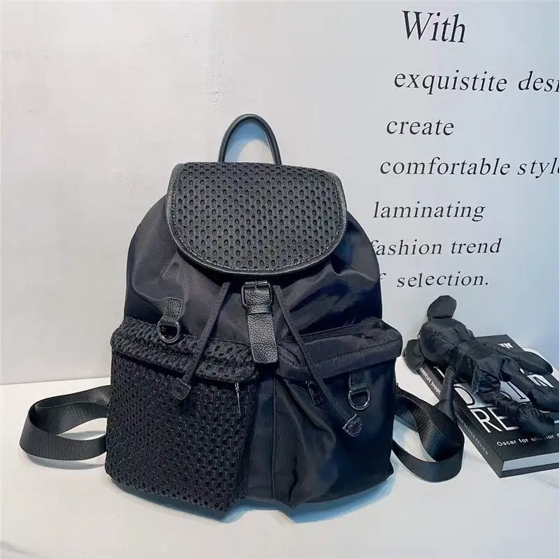 Drawstring Flap Backpack with Pockets
