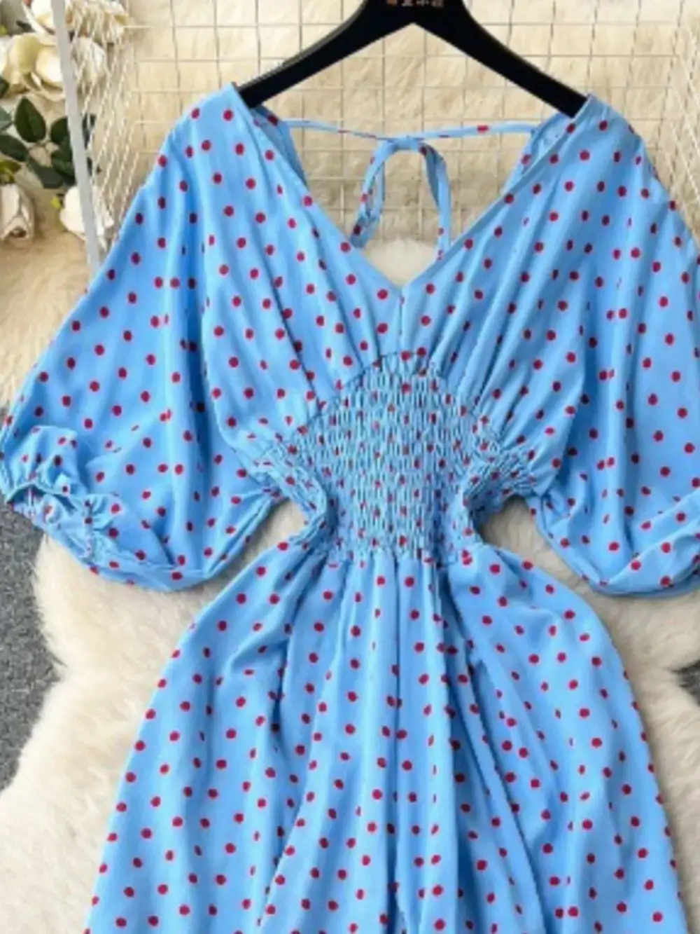 Smocked V Neck Wide Leg Jumpsuit