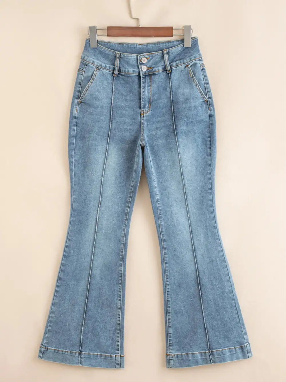 High Waisted Flared Seam Detail Denim Jeans