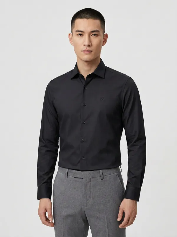 Men's Non-Iron Cotton Light Blue Embroidered Logo Dress Shirt