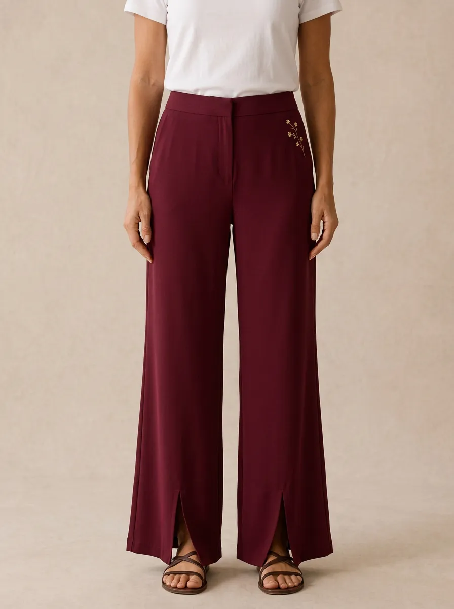 Women's Floral Embroidered High-Rise Wide-Leg Trousers