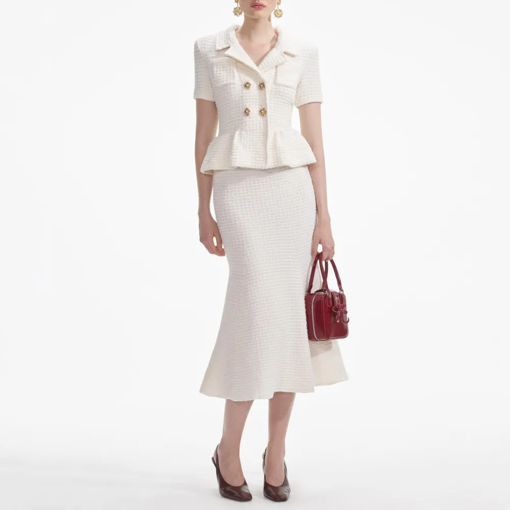 Cream Textured Knit Midi Dress