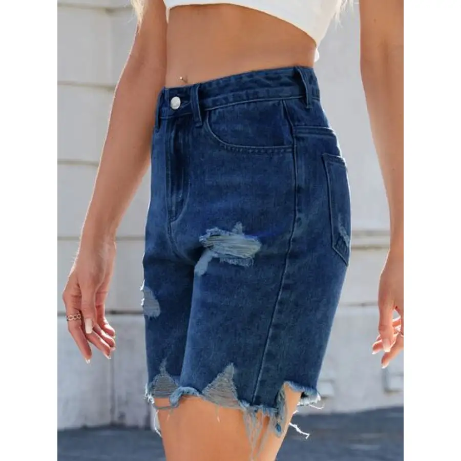 Casual Raw Hem Distressed Denim Shorts