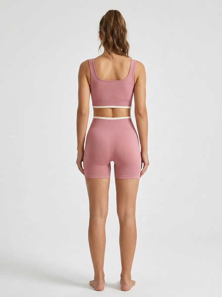 Practical Ribbed Texture Seamless Design Profile Women's Tank Top And Sports Shorts Set