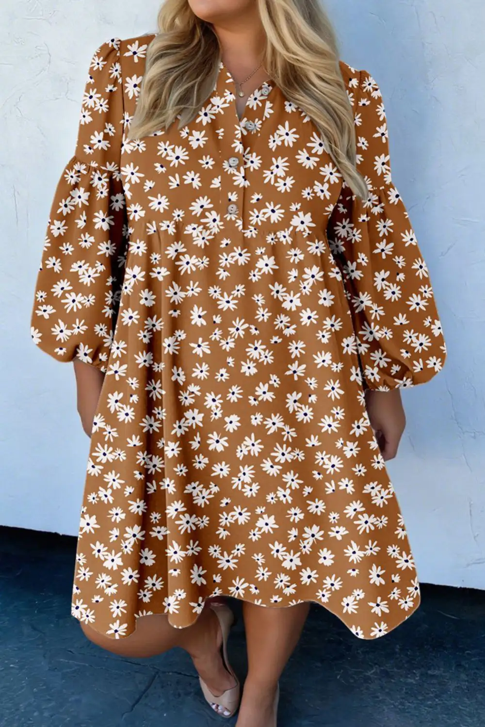 Wearable Cut Floral Printed Split Neck Dress