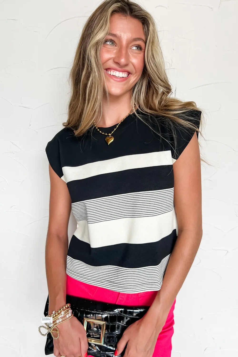 Black Stripe Mixed Print Crew Tee