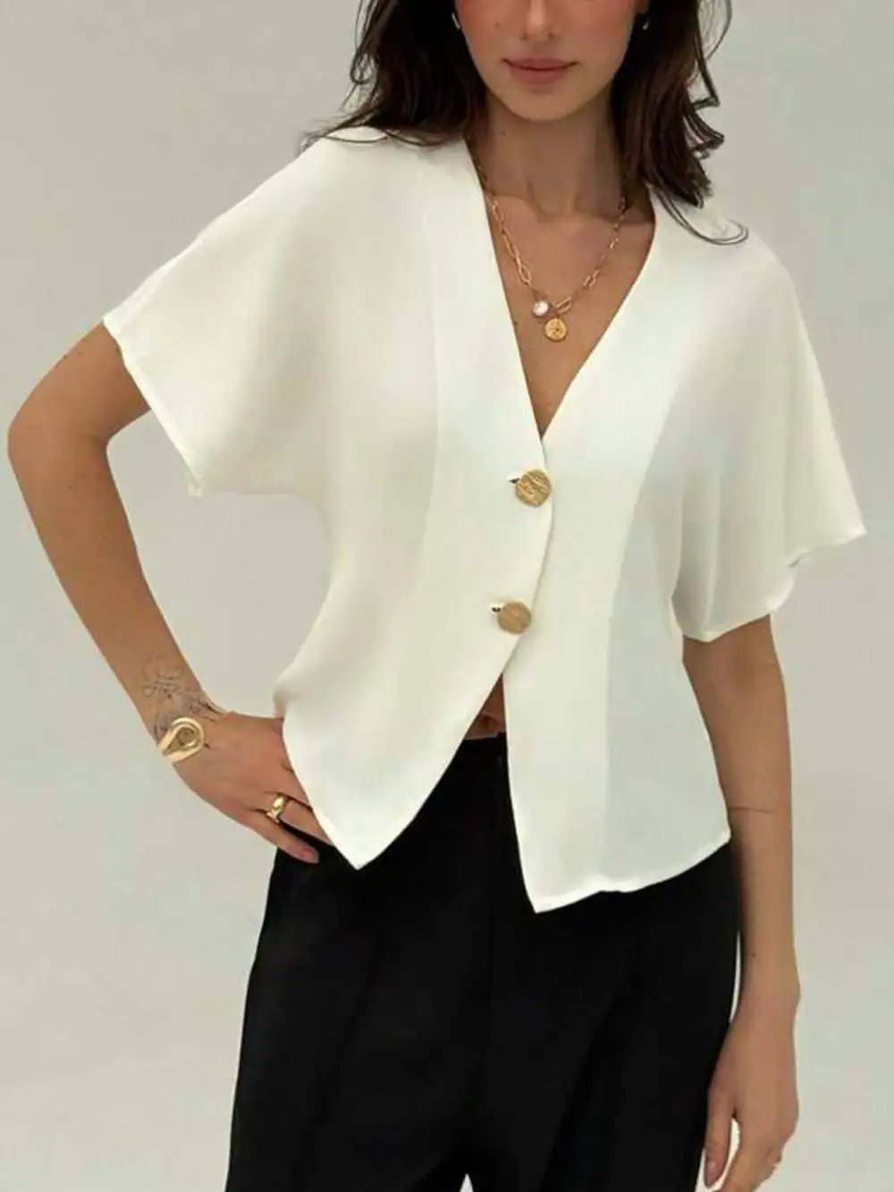 Classic V Neck Button Down Shirt