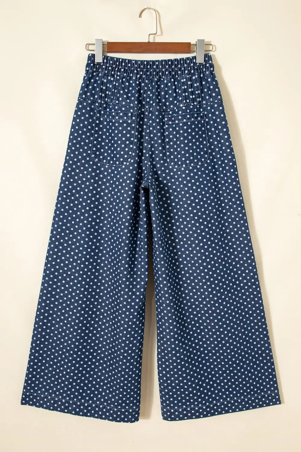 Women's Polka Dot Print Button Pleated Detail Wide Leg Jeans