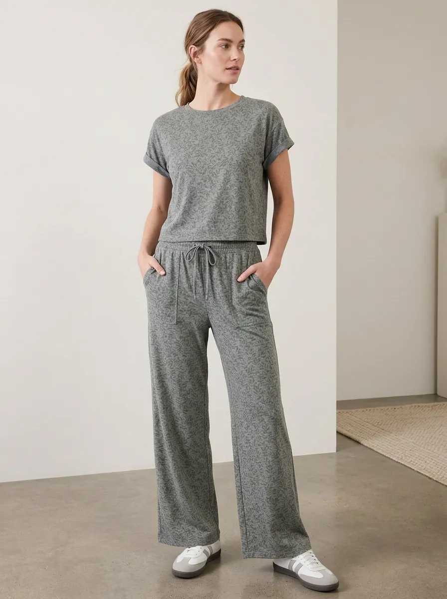Women's Leaf Pattern Printed Two-Piece Set
