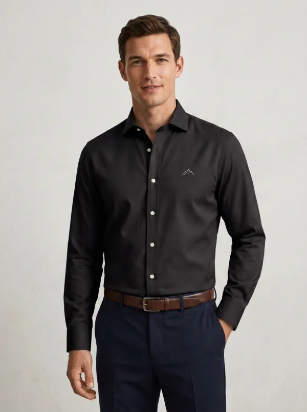 Men's Non-Iron Cotton Mountain Logo Embroidered Dress Shirt