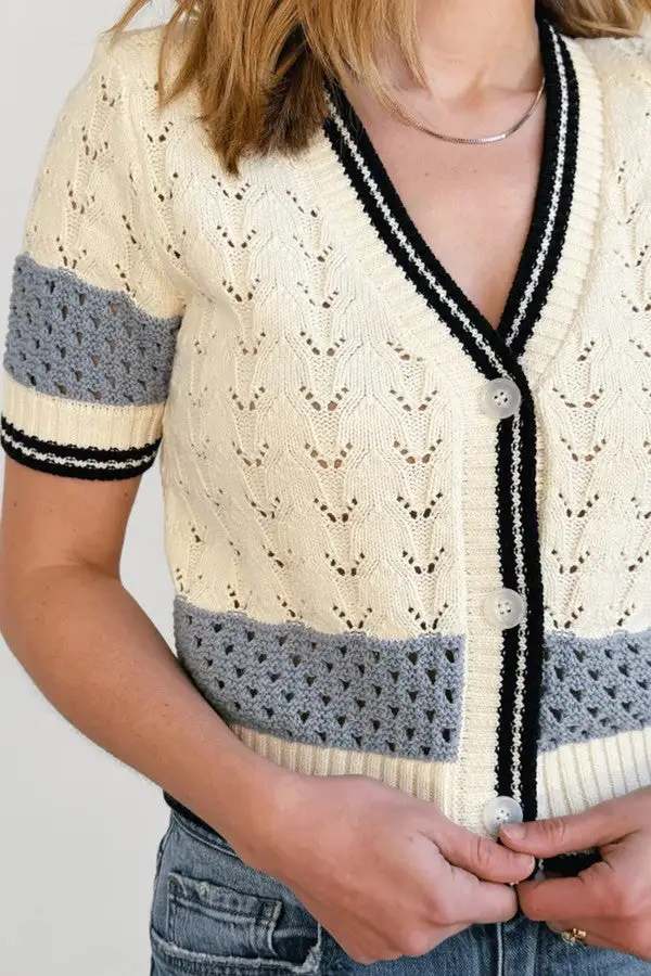 Blue & White Contrast Trim Cardigan
