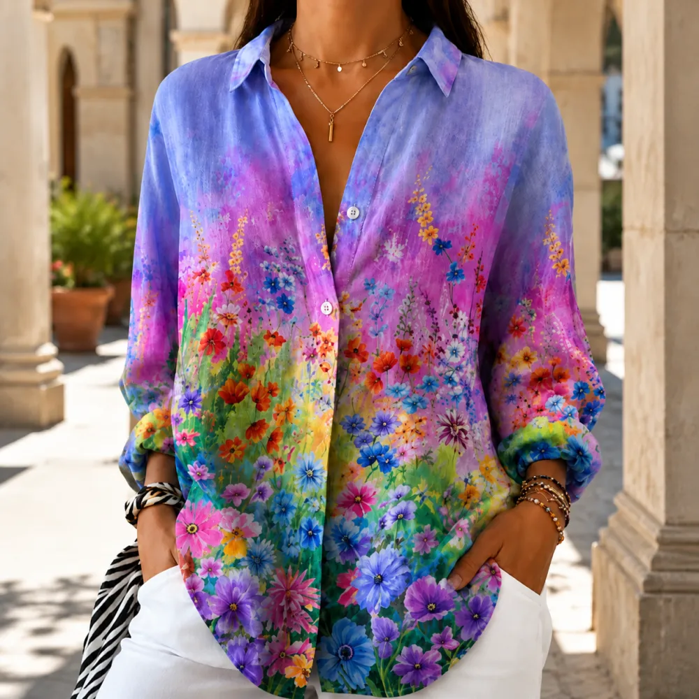 Relaxed Flowing Button-Front Blouse
