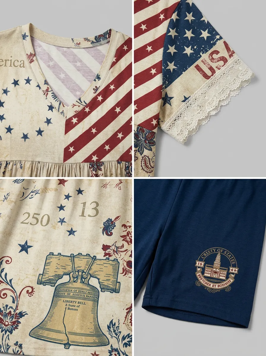 Women's USA Patriotic Liberty Bell 250th Anniversary Printed Set