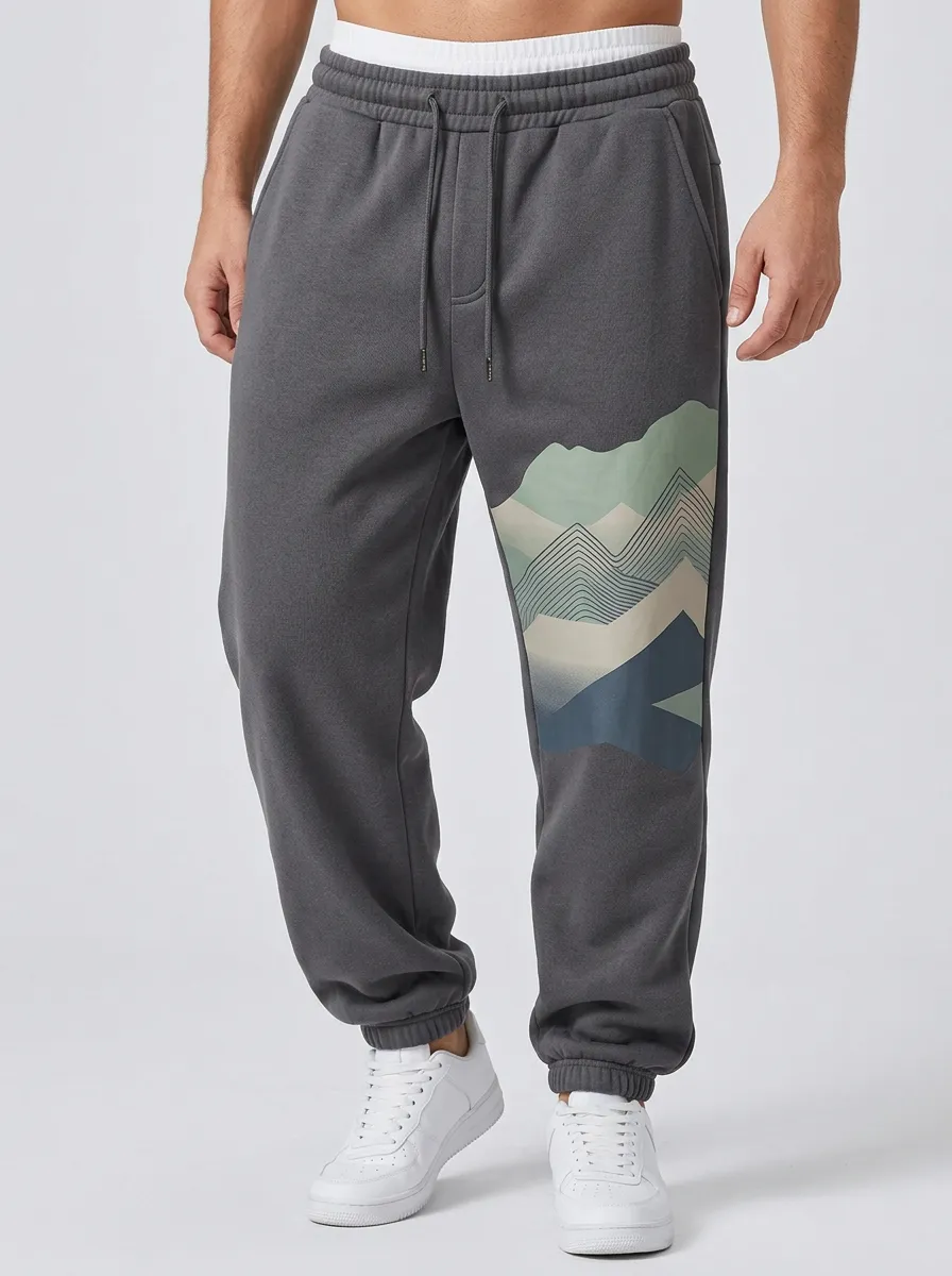 Mountain Silhouette Thigh Print Joggers