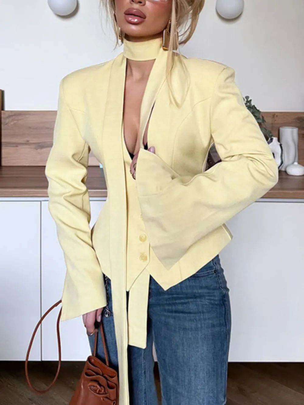 Button-Up Long-Sleeve Blazer