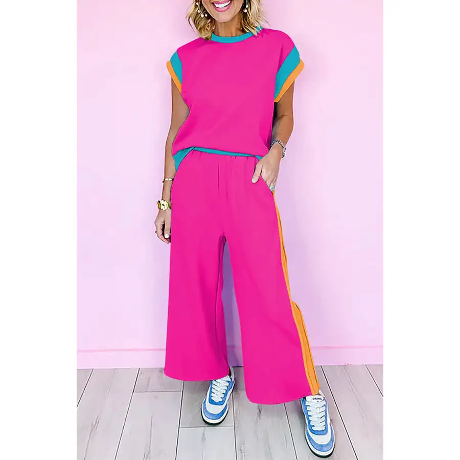 Strawberry Block Detail Casual Two Piece Set