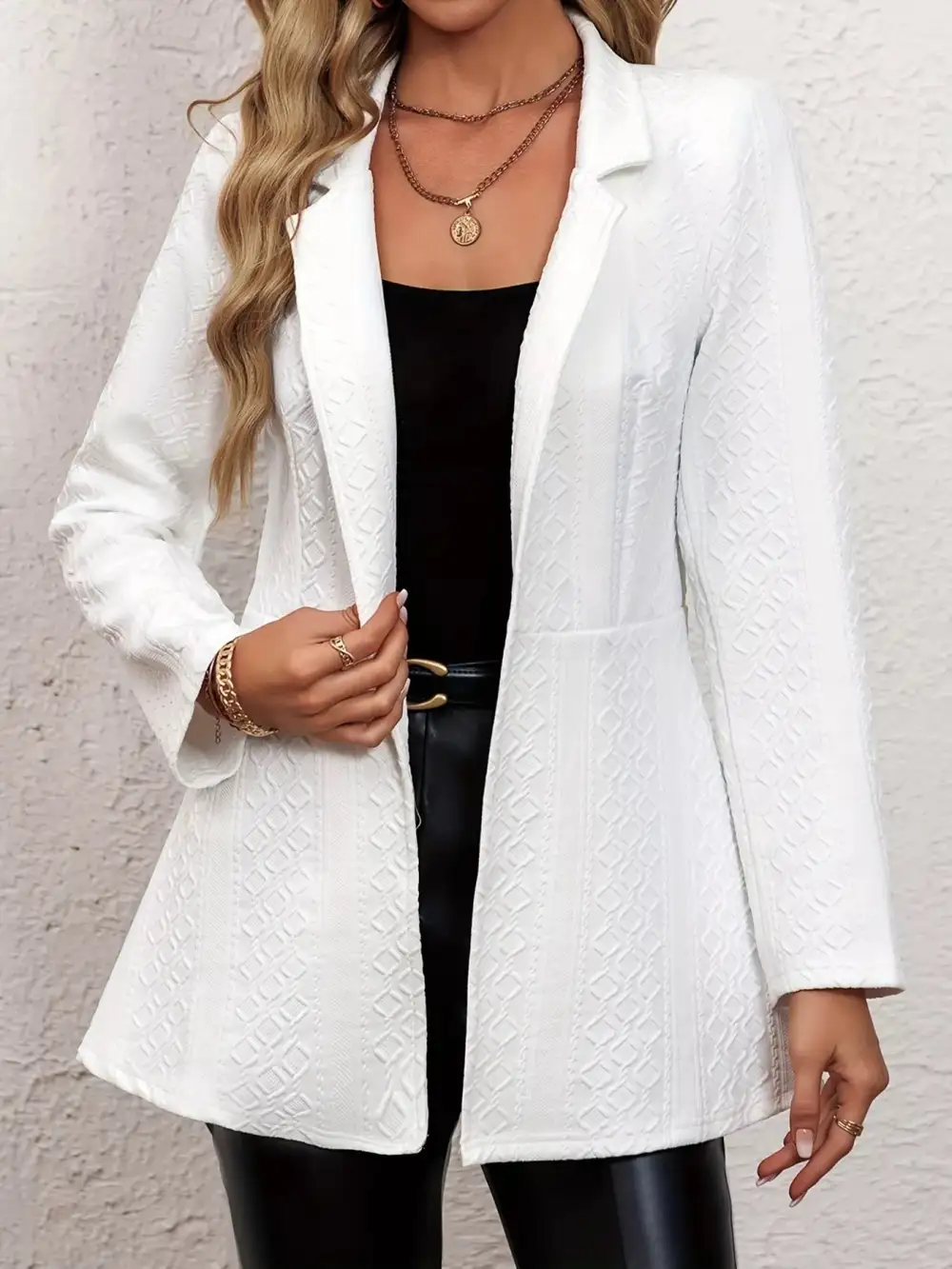 Open-Front Slim-Fit Textured Blazer