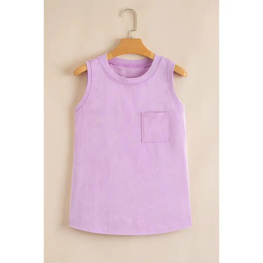 Round Neck Tank With Chest Pocket