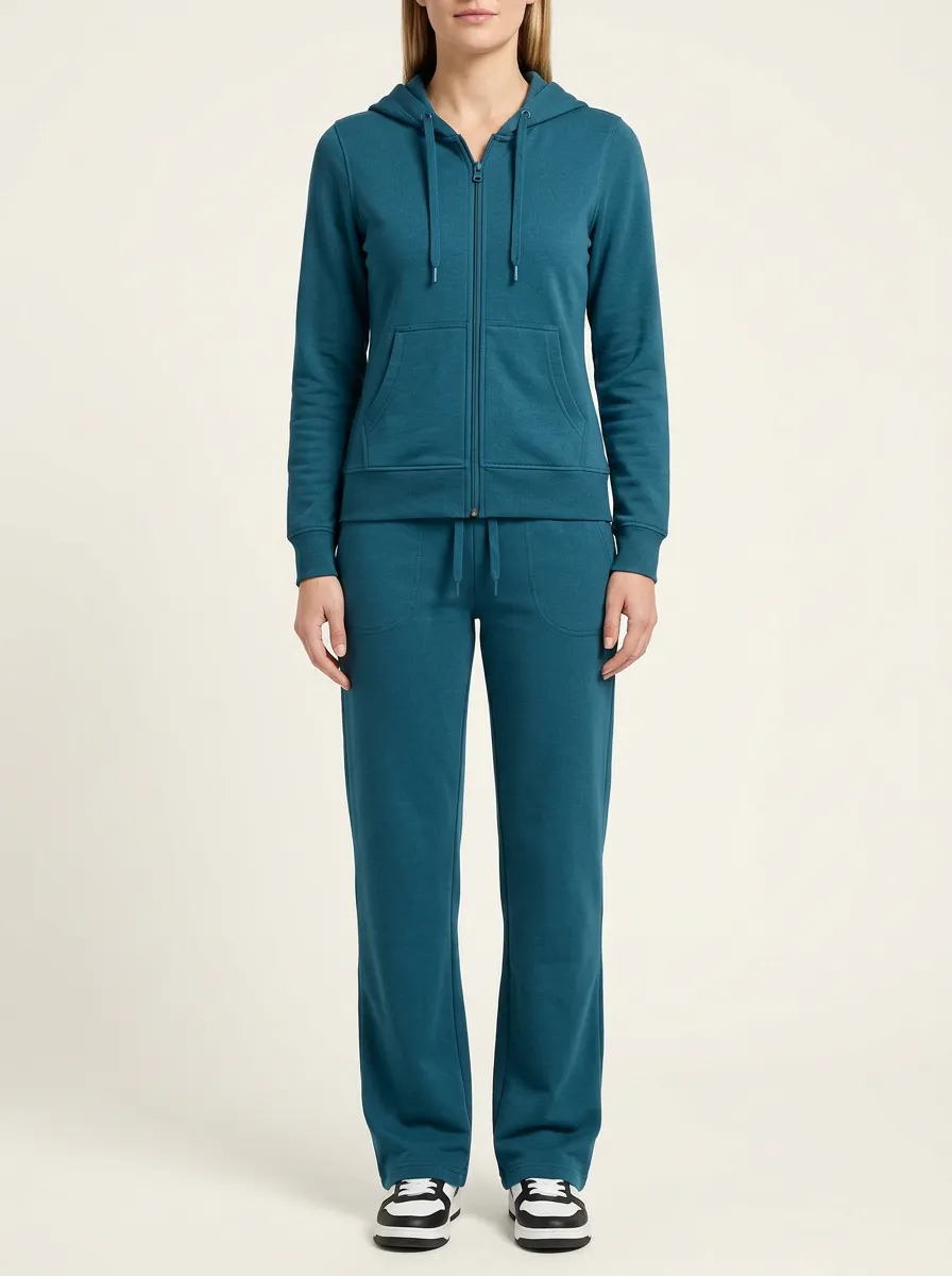 Women's Zip-Up Patch-Pocket Hoodie and Straight-Leg Pant Set