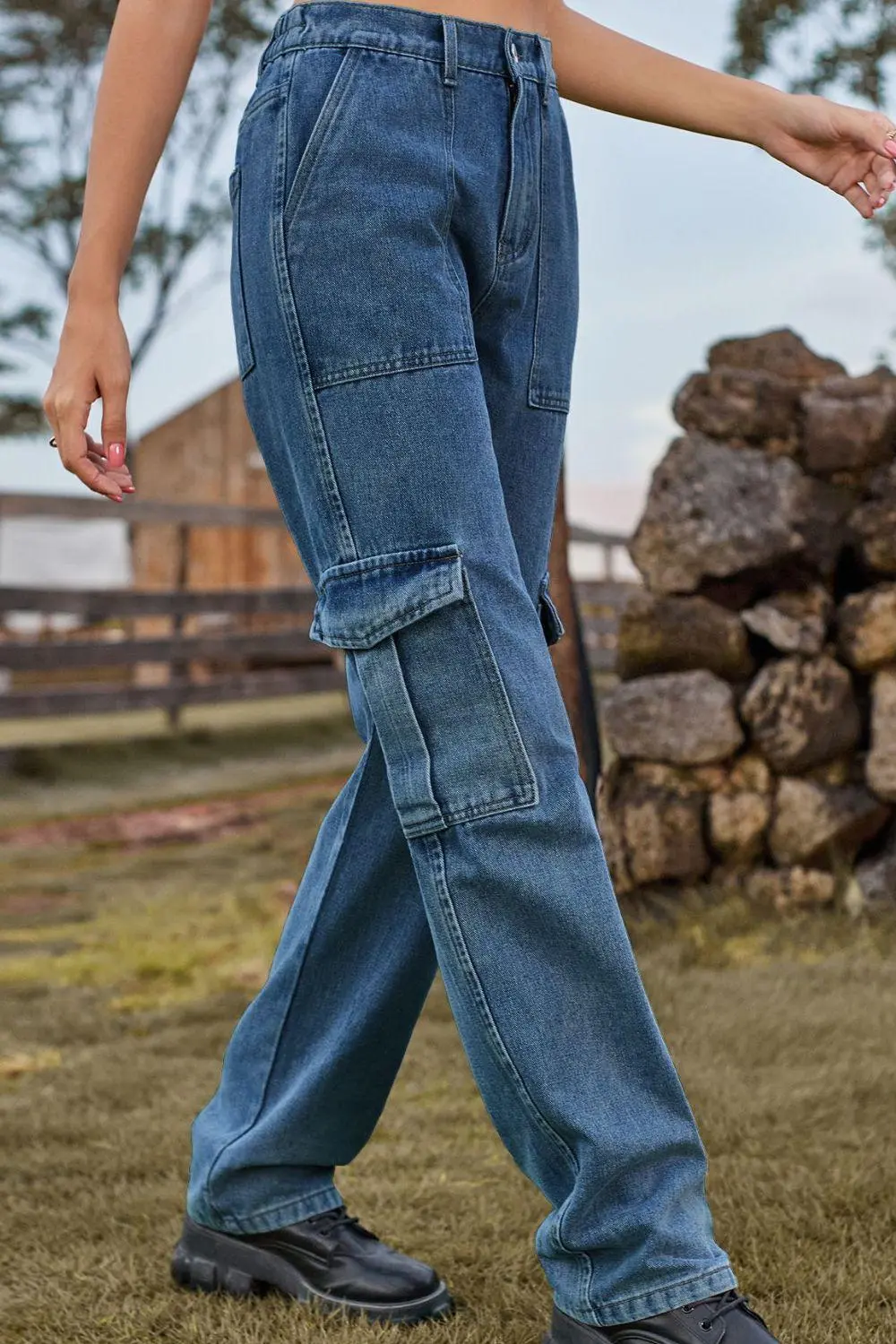 Washed Loose Fit Pocketed Denim Jeans