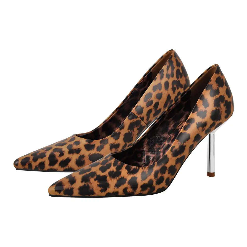 Leopard Pattern Pointed Toe Stiletto Slip On Pumps