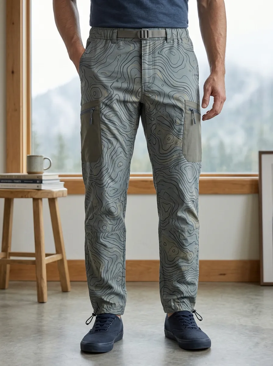 Men's Topographic Print Utility Pants