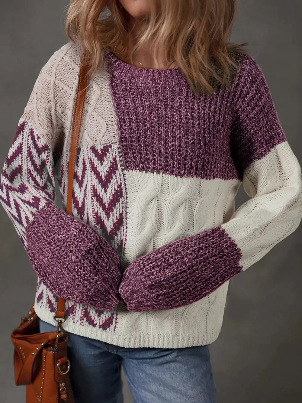 Cable Knit Color Block Patchwork Sweater