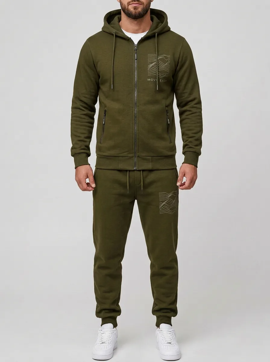 Men's Minimalist Mountain Line Print Jogger Set