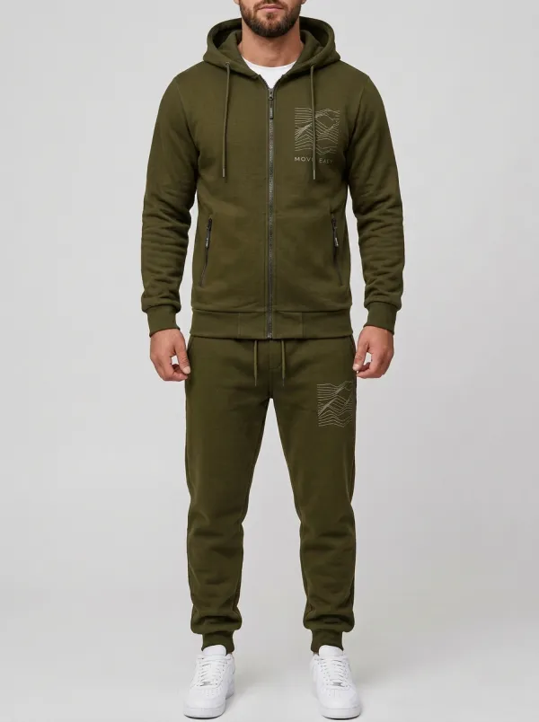 Men's Minimalist Mountain Line Print Jogger Set