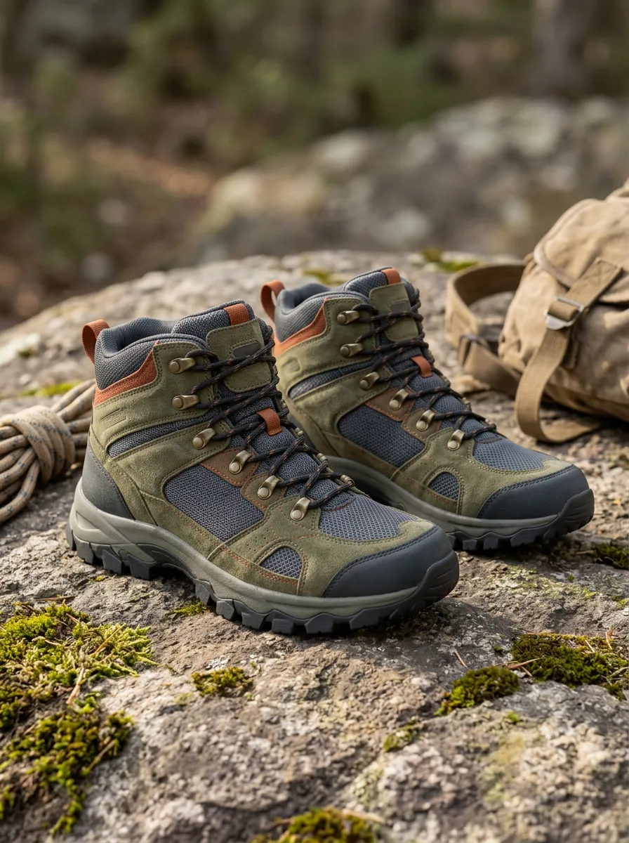 Unisex Outdoor Hiking Trekking Olive Green Suede Mesh Boots