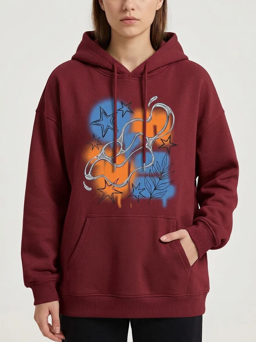 Unisex Y2K Star Leaf Spray Paint Hoodie