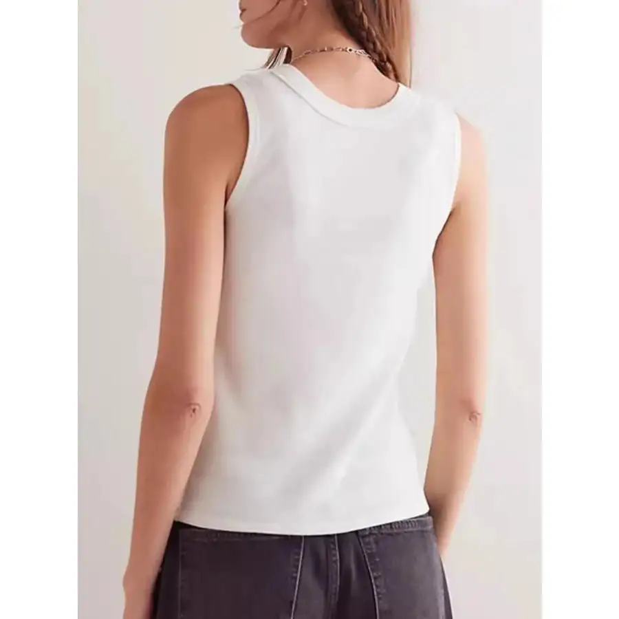 Snap Down Round Neck Ribbed Slim Tank