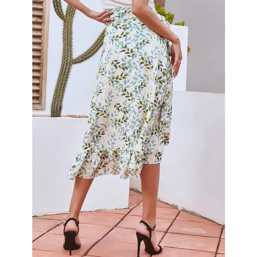 Printed Ruffled Midi Skirt