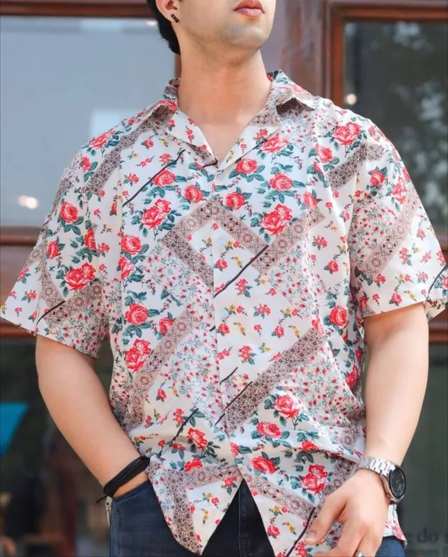 Red Floral Rayon Shirt