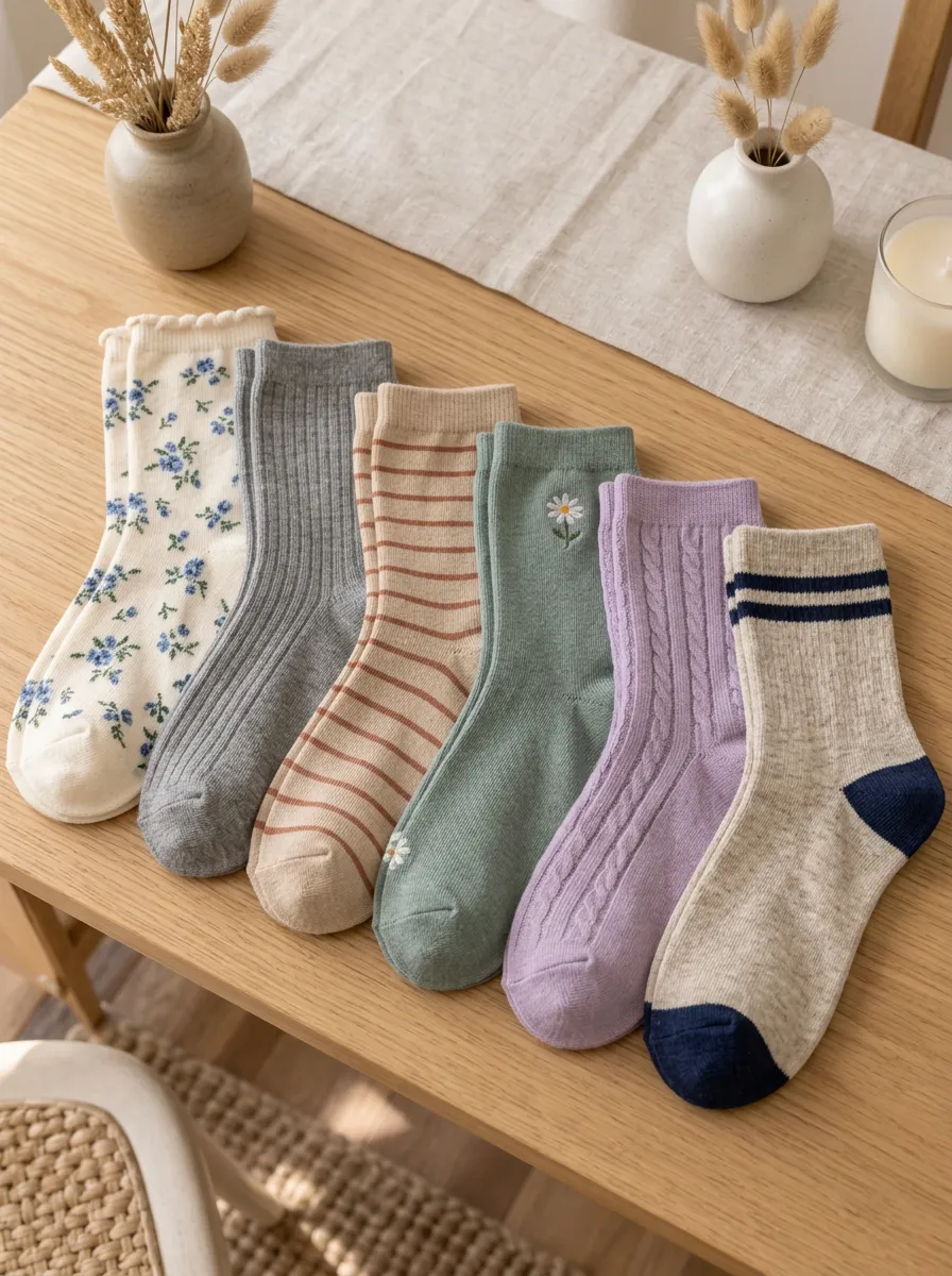 Women's Vintage Floral Striped Cable Knit Heritage Motif Collection Socks Set