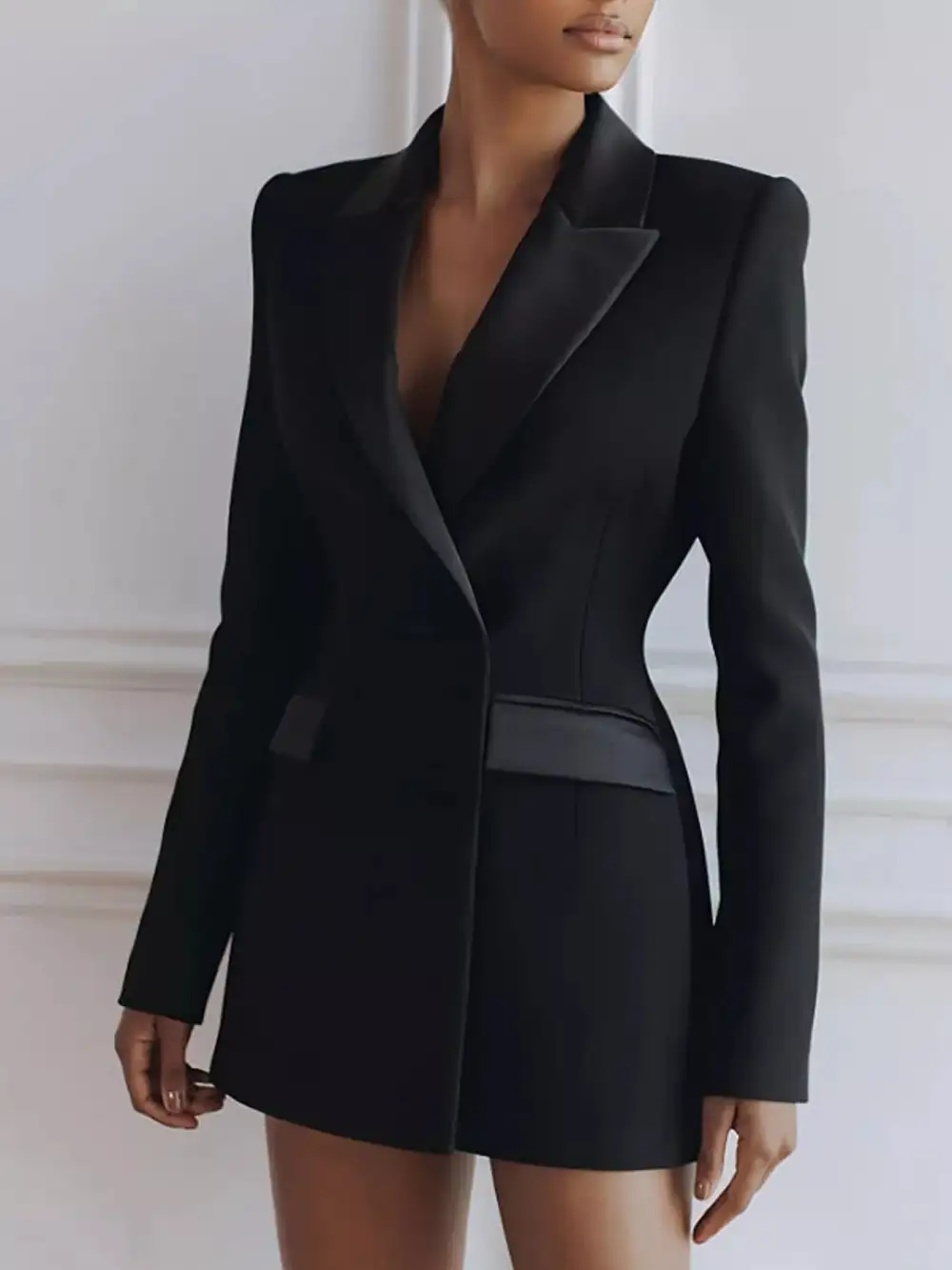 Double-Breasted Satin Blazer