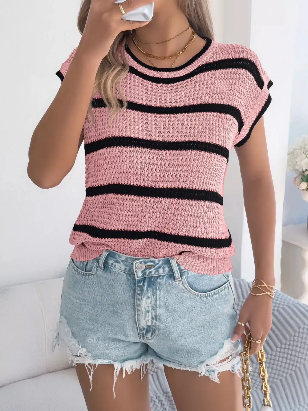 Striped Round Neck Knit Sweater