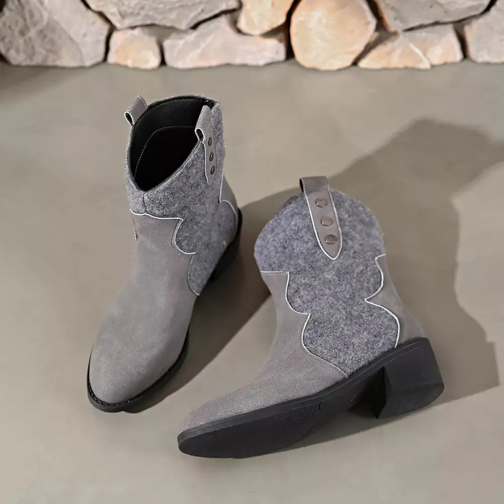 Modern Pointed Toe Block Heel Boots