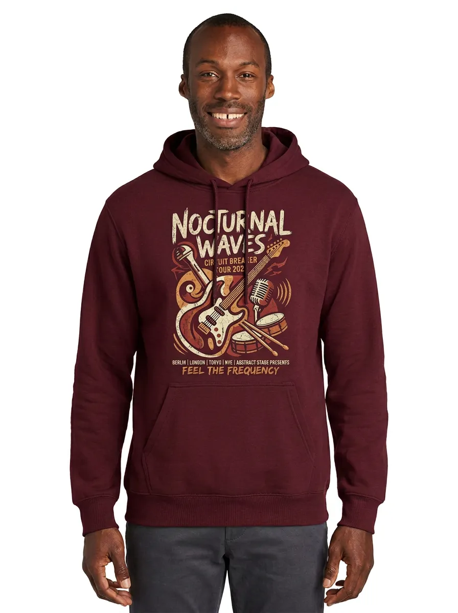 Men's Rock Band Music Lover Guitar Microphone Printed Hoodie