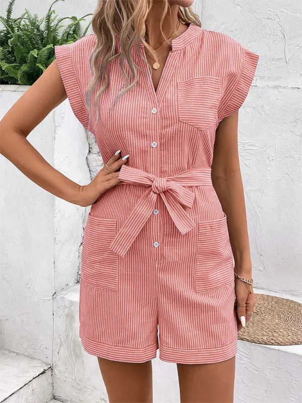 Pinstripe Short Sleeve Jumpsuit Shorts
