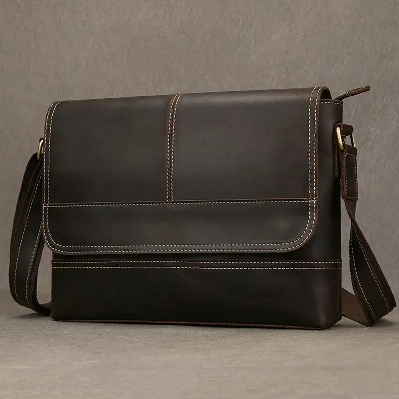 Vintage Dark Brown Leather Messenger Bag