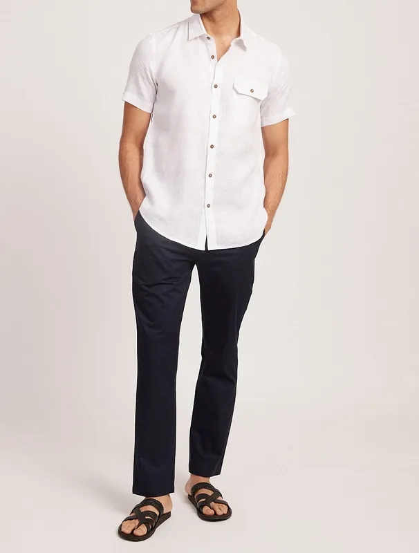 Pearl White Short Sleeve Linen Shirt