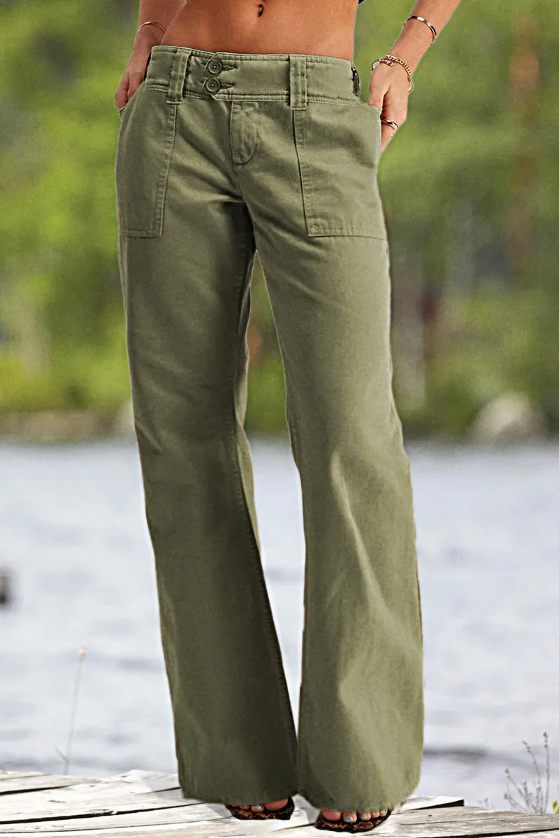 Solid Slant Pocket Low Rise Flare Jeans