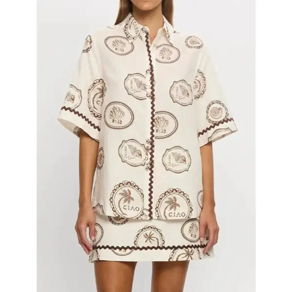 Relaxed Printed Button Up Shirt and Skirt Set