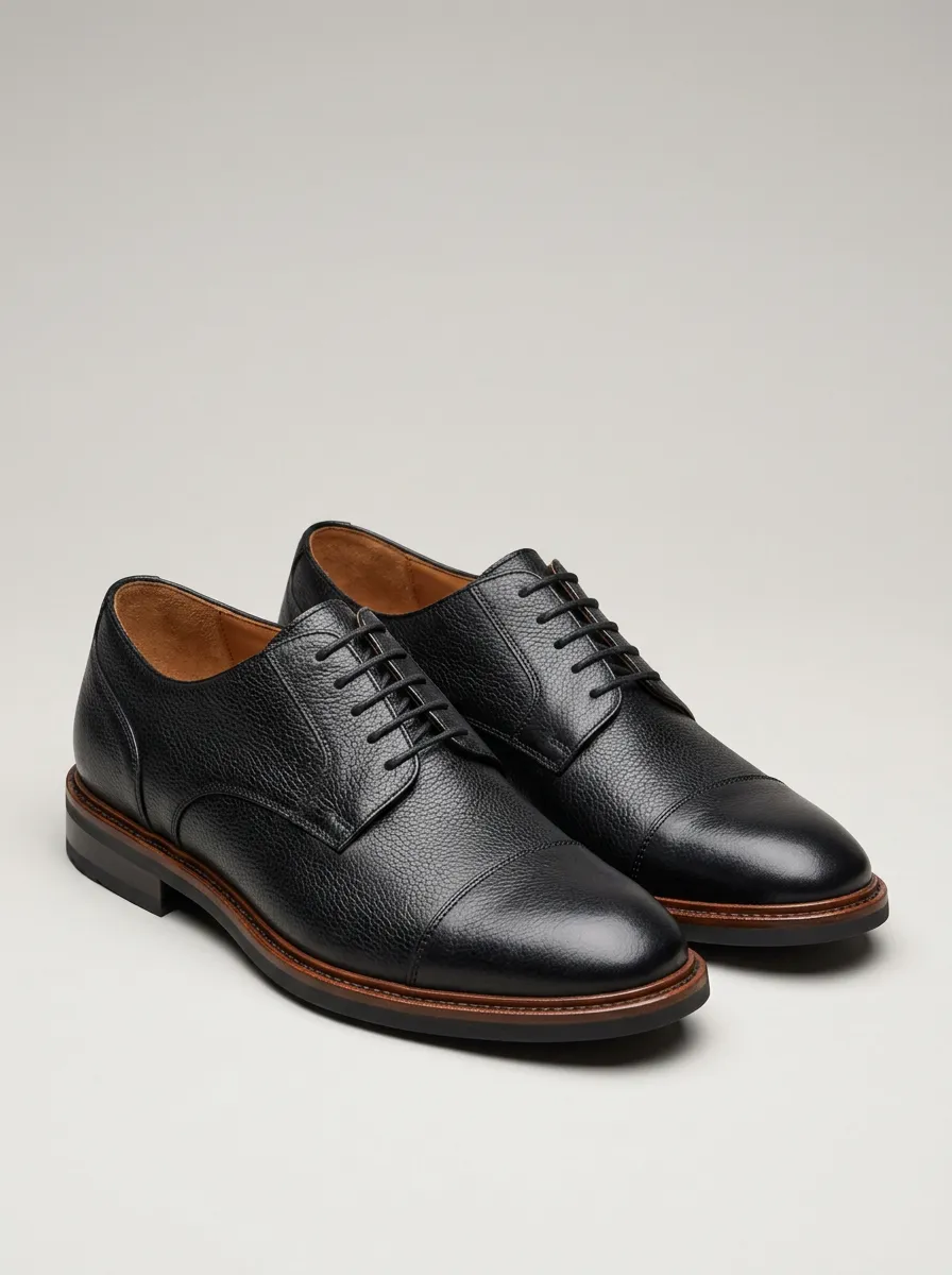 Men's Classic D4 Pattern Black Pebbled Leather Oxford Shoes