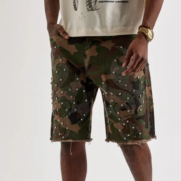 Rhinestone Flame Cutoff Shorts